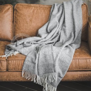 Wool blanket with fringes "Juostelės" grey